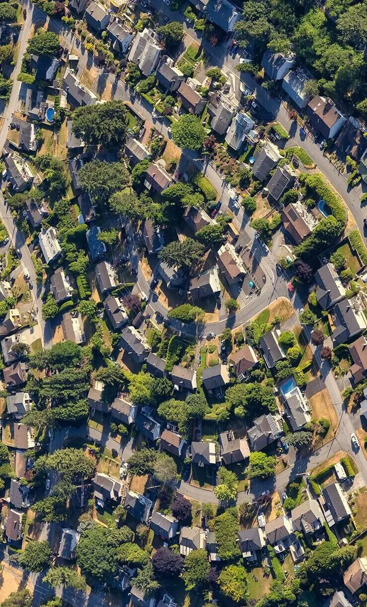 Aerial view of houses in Rapid City, South Dakota