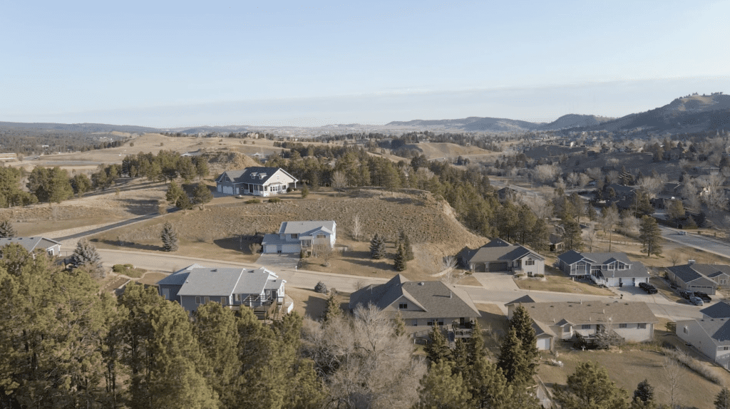 Aerial view of a Suburban Neighborhood in Rapid City South Dakota